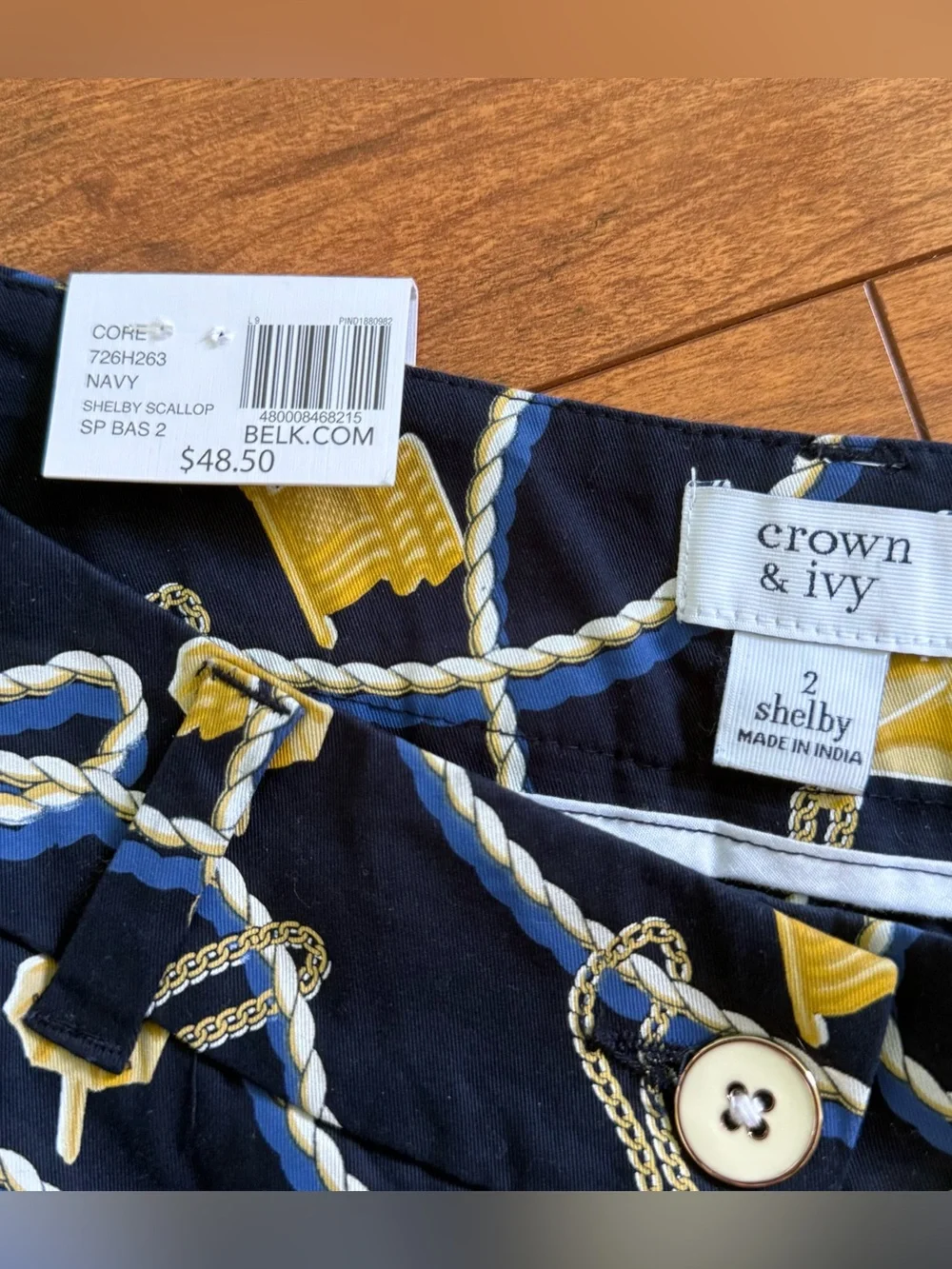 NWT Crown & Ivy Shelby Navy Scalloped Hem Print Shorts-Size 2